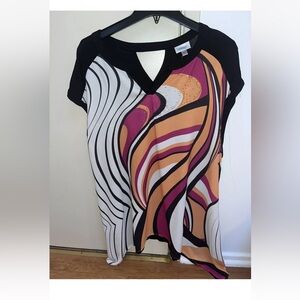 Avenue Red and White Graphic Blouse